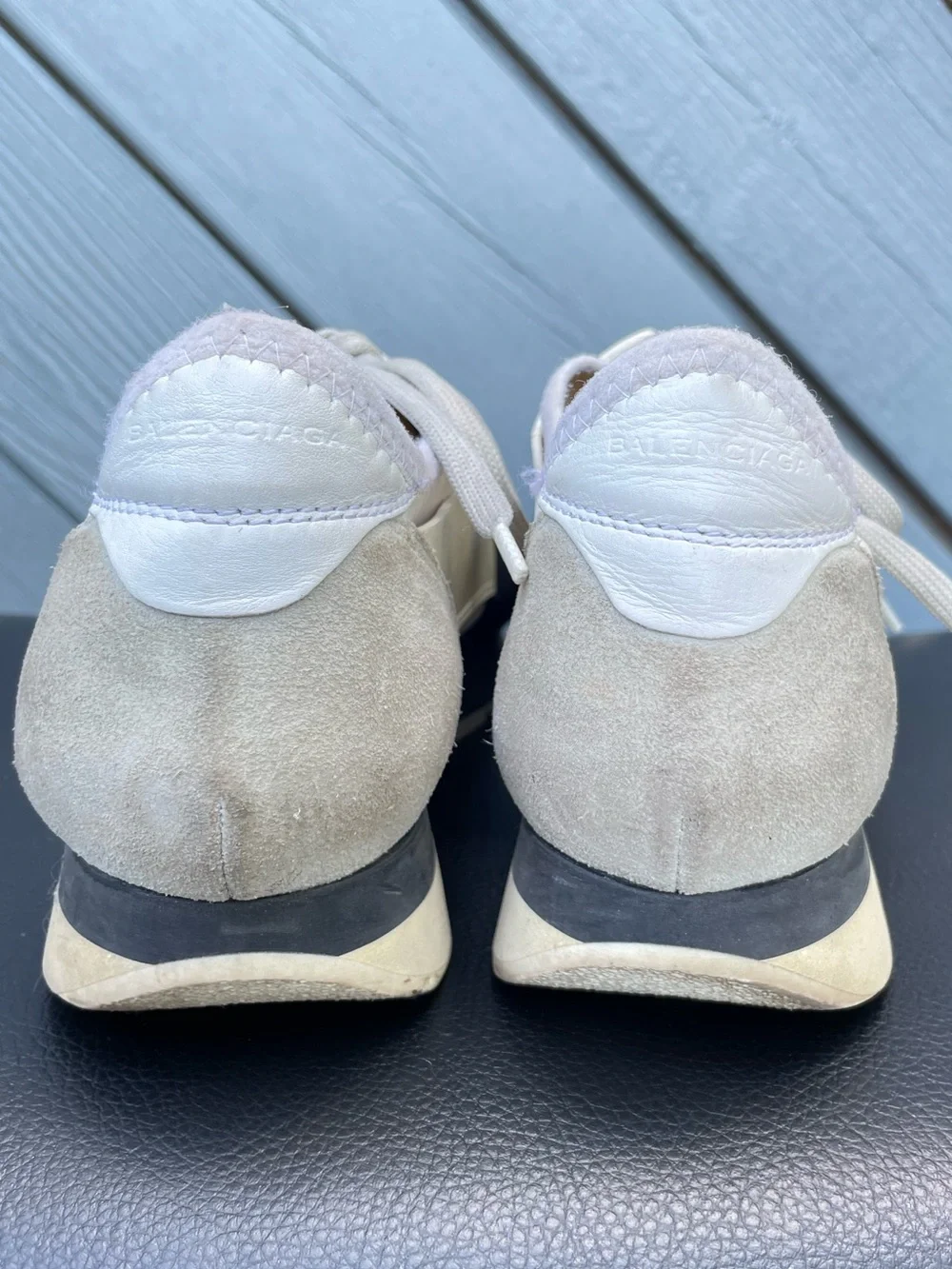 Balenciaga “Race Runner”Black and Cream Knit-Accent Lace-Up Sneakers size 37